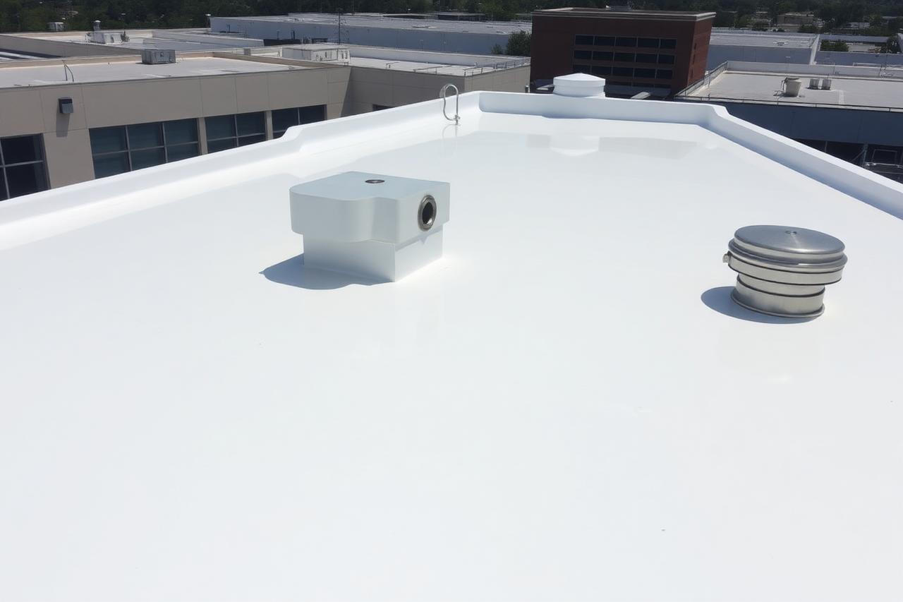 Cubierta de oficinas con sistema acrílico-poliuretano blanco