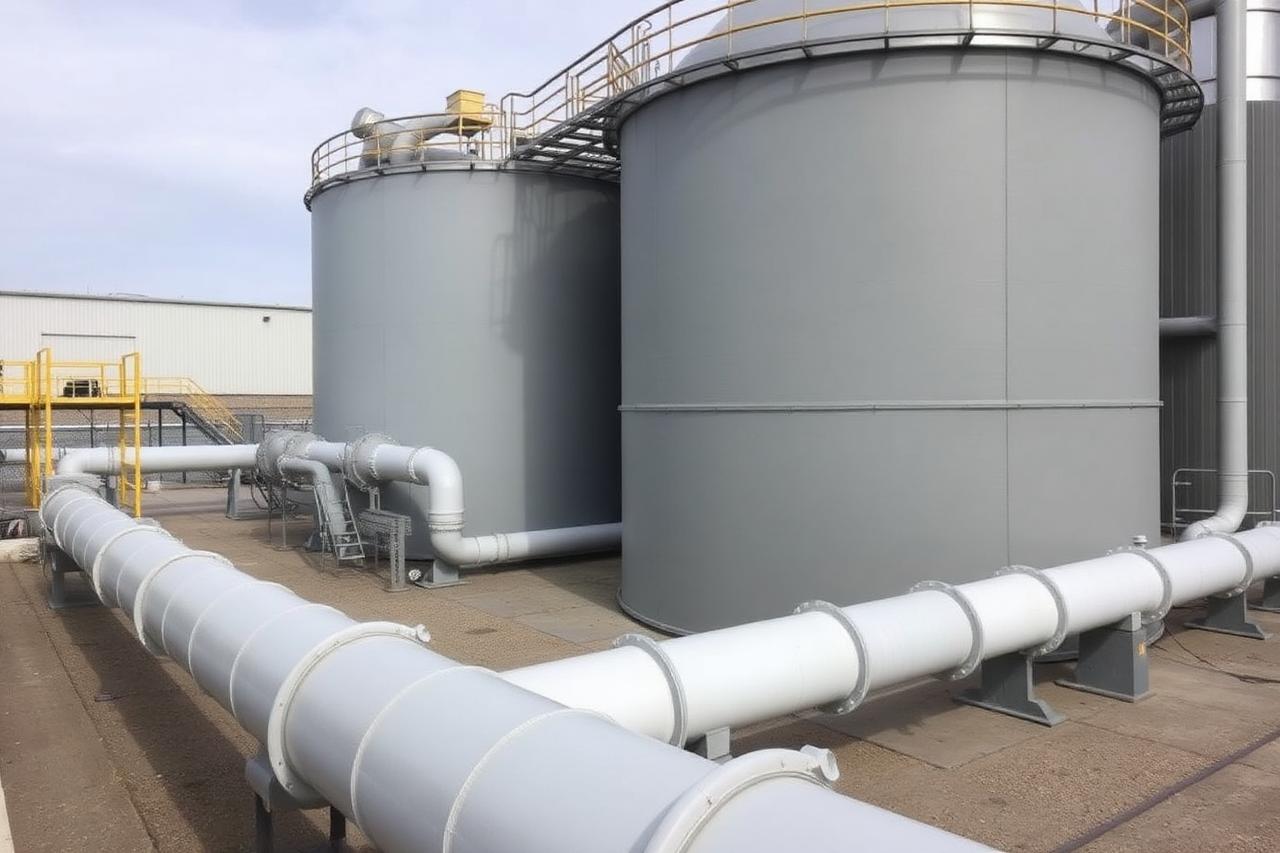 Tanques y tubería industrial aislados con espuma de poliuretano y acabado protector