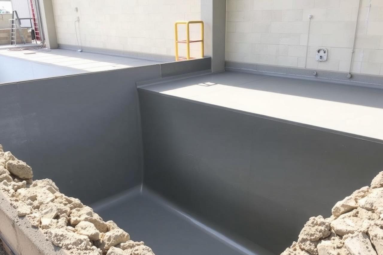 Cisterna y losa de concreto impermeabilizadas con mortero cementicio acrílico